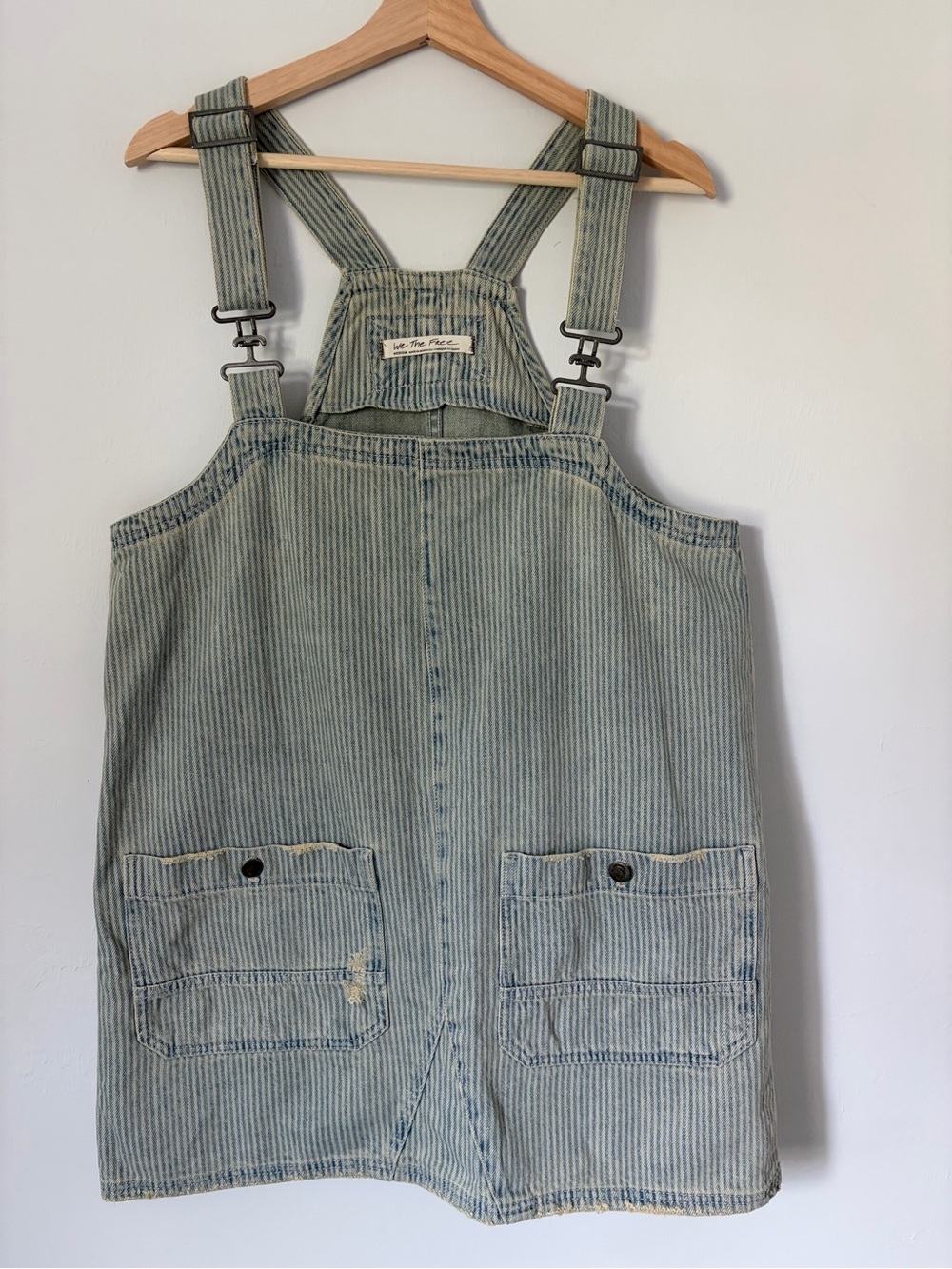 We The Free Light Blue Striped Denim Overall Dress